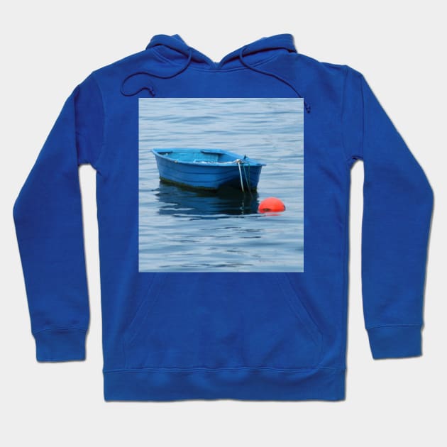 Anchored Blue Rowing Boat Sea Hoodie by oknoki